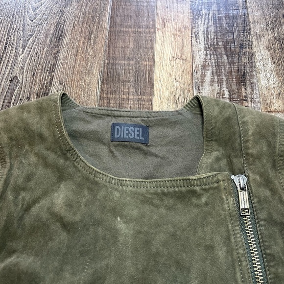 Diesel Suede Army Green Cropped Vest w/ Zipper Size Small - Picture 2 of 6
